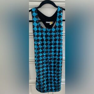 Hollyworld NY Girls Size 12 Blue & Black Sequin Checkered Razor Back Dress